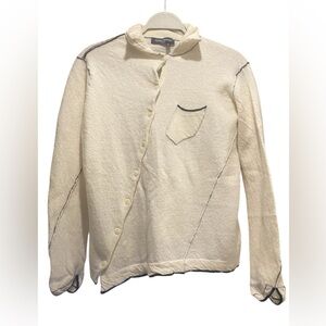 Yoshi kondo Cream Button-Up Shirt Jacket with Dark Stitching
